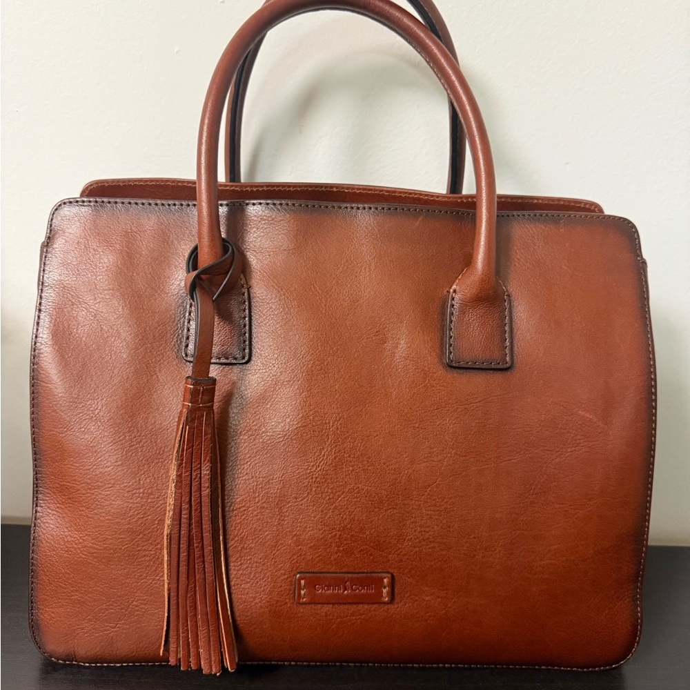 Brown Leather Satchel with Tassel Detail